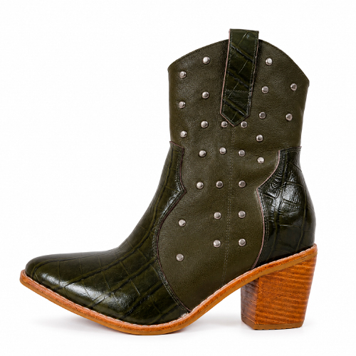 BOTIN TACHAS VERDE OLIVO CROCO - Imagen 2