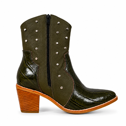BOTIN TACHAS VERDE OLIVO CROCO - Imagen 4