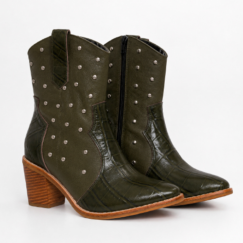 BOTIN TACHAS VERDE OLIVO CROCO - Imagen 3